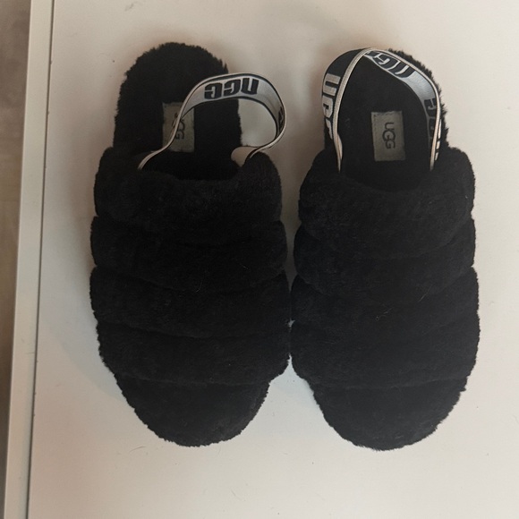 UGG Black Fluffy Slides - Picture 2 of 2
